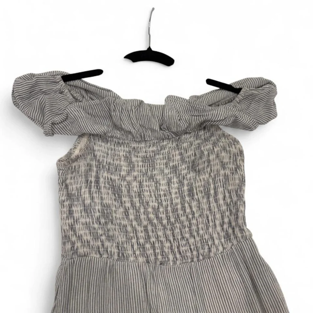 Abercrombie & Fitch Blue Striped Smocked Maxi Dress Small S Petite Off Shoulder